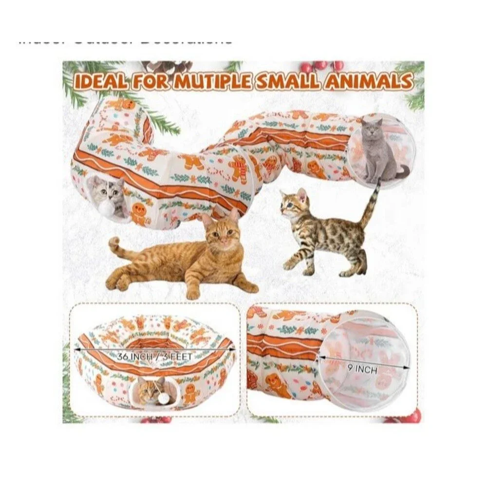 Sosation Cat Tunnel Bed Under Christmas Tree Gingerbread Man 36 inches